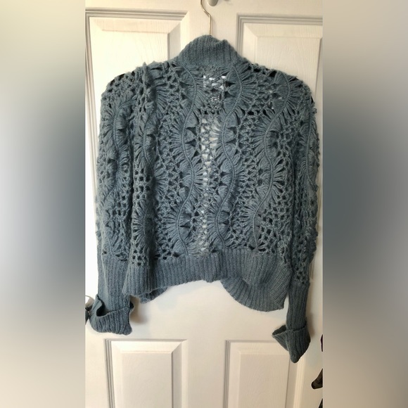 XL Blue Gray Designer Crop Knit Cardigan - Picture 6 of 8